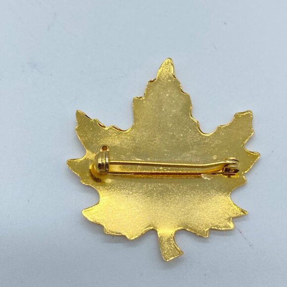 Vintage Gold Tone Fall Enamel Maple Leaf Brooch Pins Set Of 3 Gold Green & Brown - Picture 6 of 10